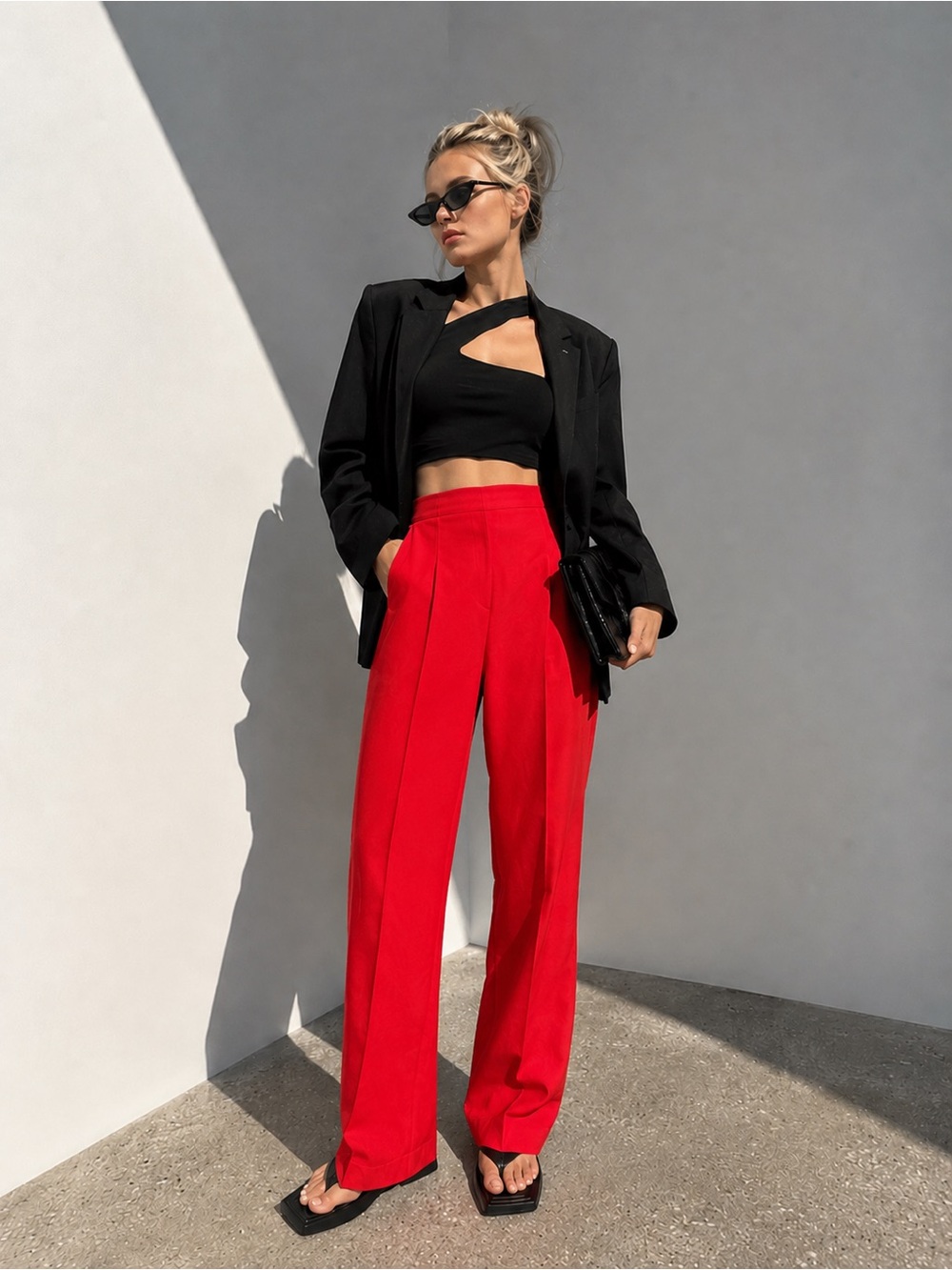 New Zara red linen trousers